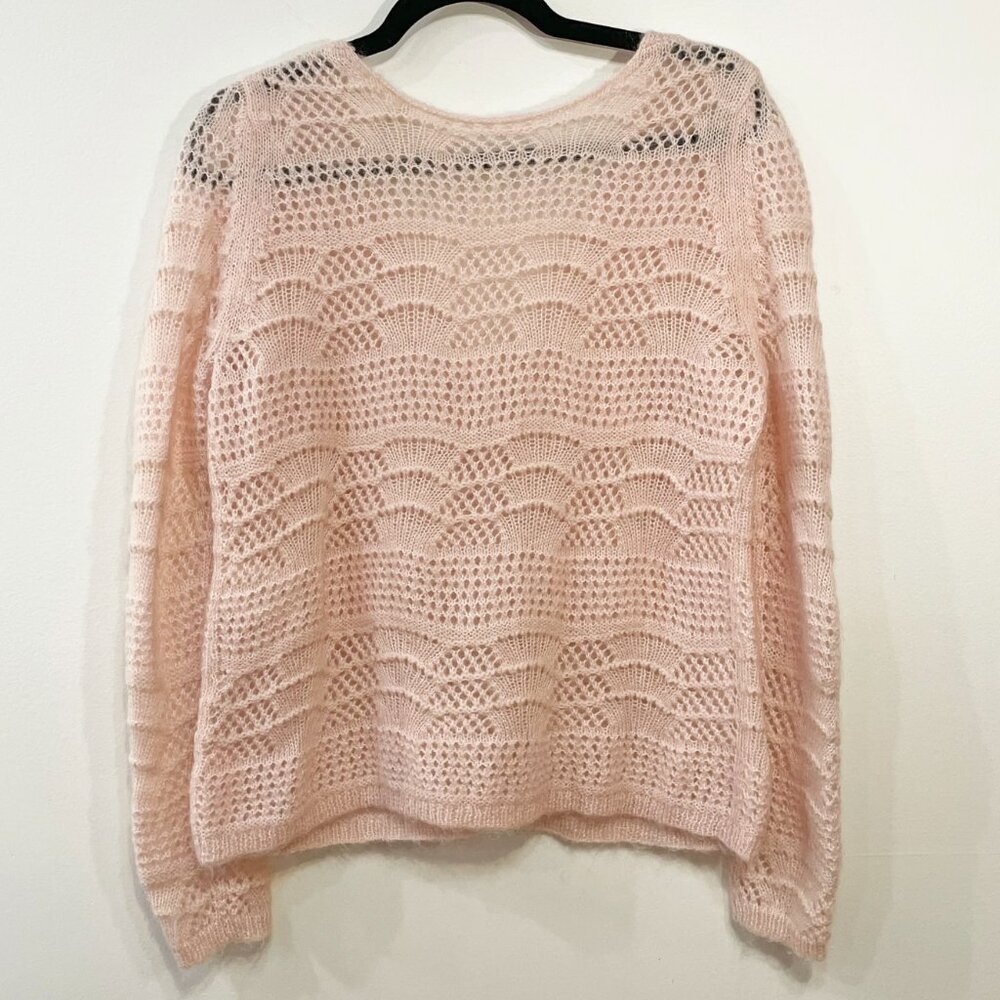 EUC Sezane Alanis Fancy Knit Mohair Wool Cardigan Blush Pink Small - Picture 3 of 8